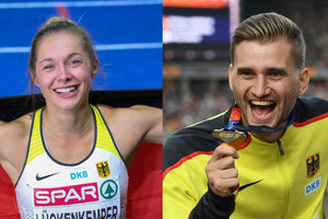 Die EM-Medaillengewinner Gina Lückenkemper und Mateusz Przybylko. Fotos: Heuser / Chai